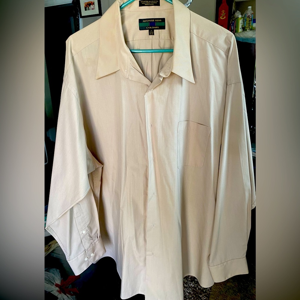 ALEXANDER JULIAN Casual Men’s Button down long sleeve shirt, Size 2X, Tan